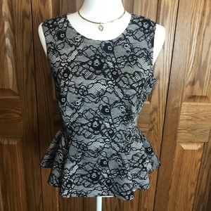 Metaphor Lace Print Peplum Top